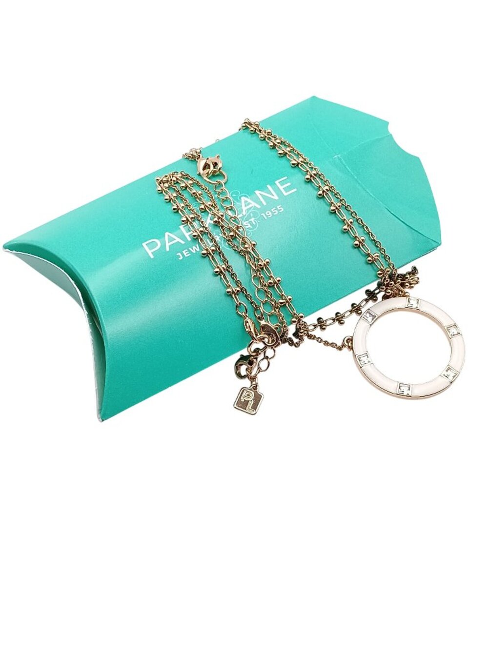 Park Lane "Mod" Gold-Tone Double Layer Necklace with White Circle Pendant